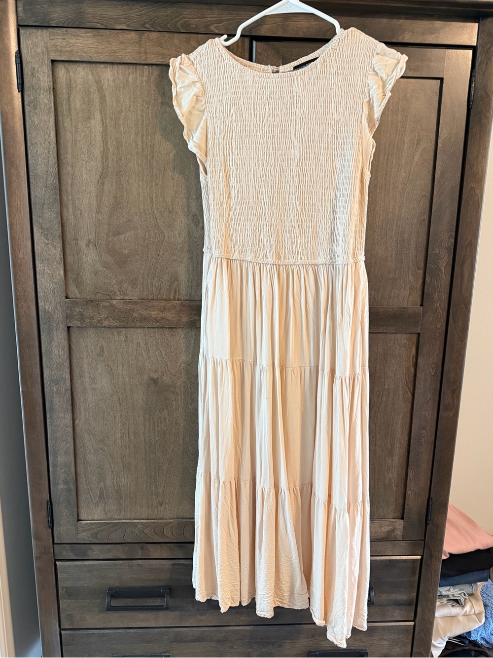 Cream Ruffle Sleeve Tiered Dress